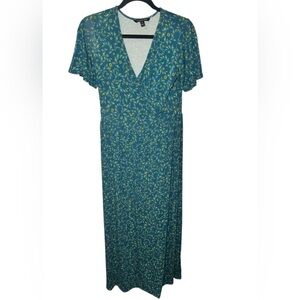 blue maxi dress puff sleeve V-neck Puff Sleeve Floral Maxi Dress